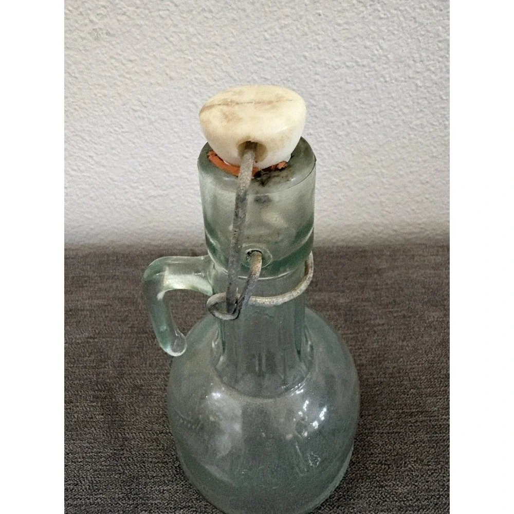 Vintage Mod Dep VE Aqua Glass Bottle 250ml Stopper With‎ Handle Read